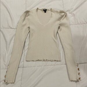 Express Cream Long Sleeve Ribbed Top